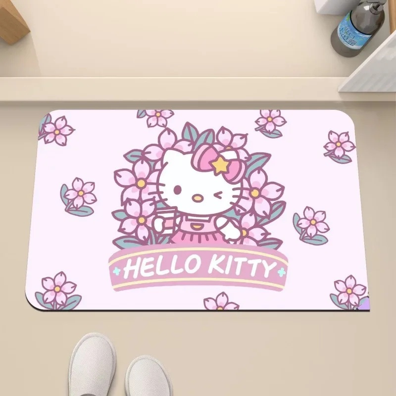 Quick Dry Diatomite Bath Mat - Hello Kitty Cherry Blossom Diatomite Absorbent