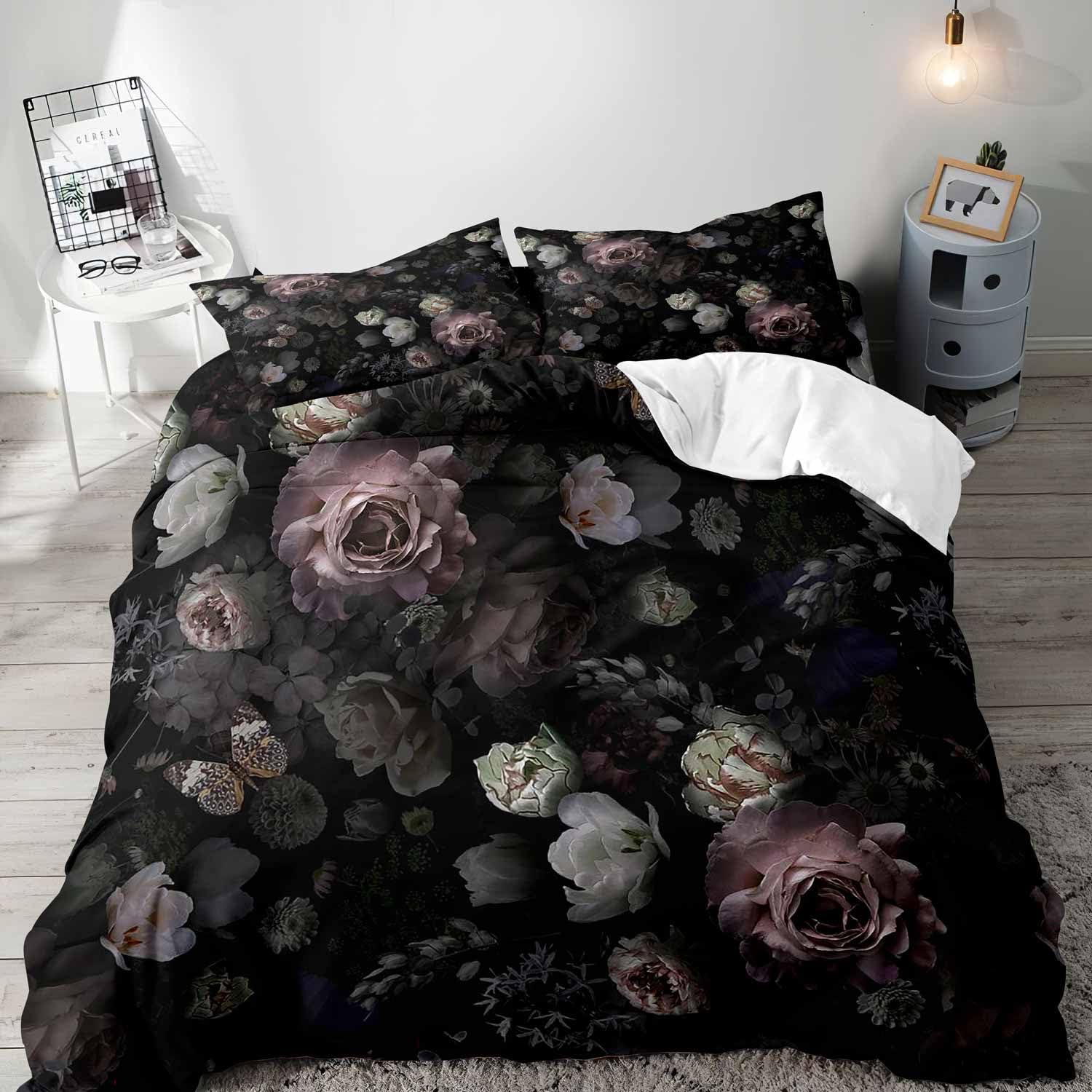Black Floral Duvet Cover Queen - огляд і ціна Aesthetic Floral Duvet Cover
