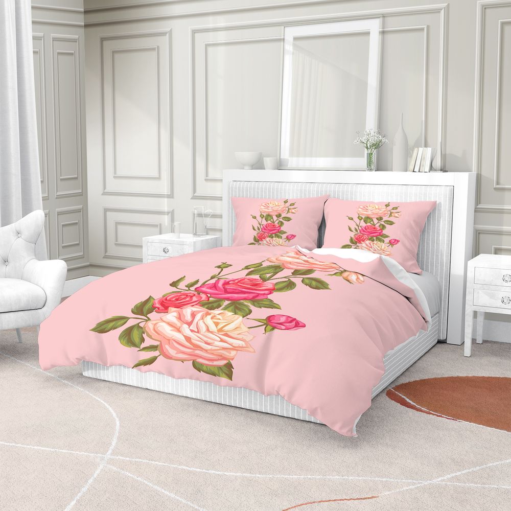 Soft Pink Rose Floral Print Du - огляд і ціна Aesthetic Floral Duvet Cover