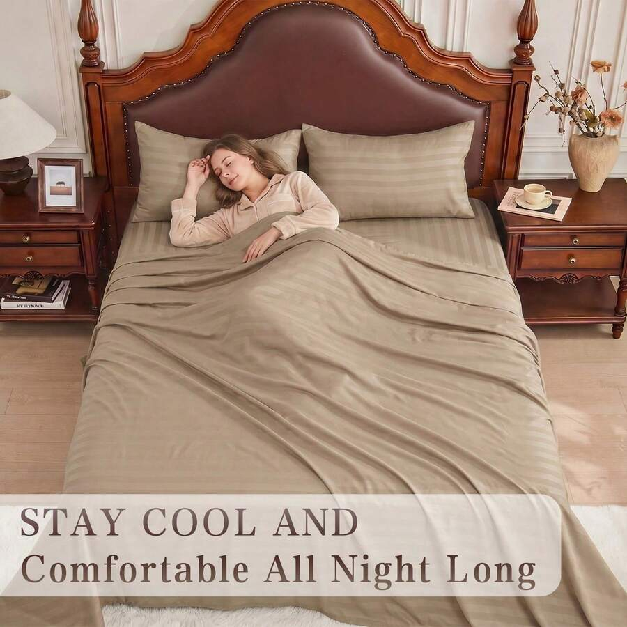 Striped Cooling Sheets Set Kin - огляд і ціна Fitted Bed Sheets Deep Pocket