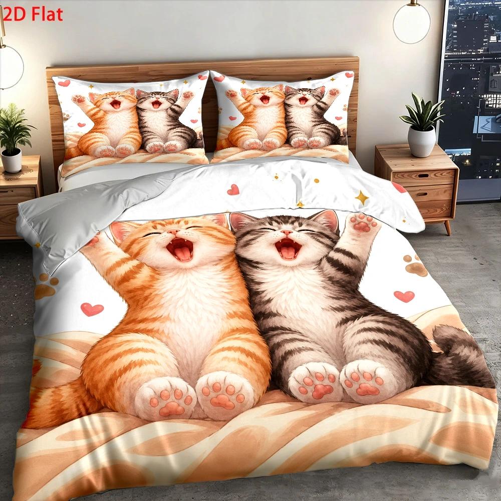 3Pc Cute Cat Print Duvet Cover - огляд і ціна Duvet Cover Sets With Zipper