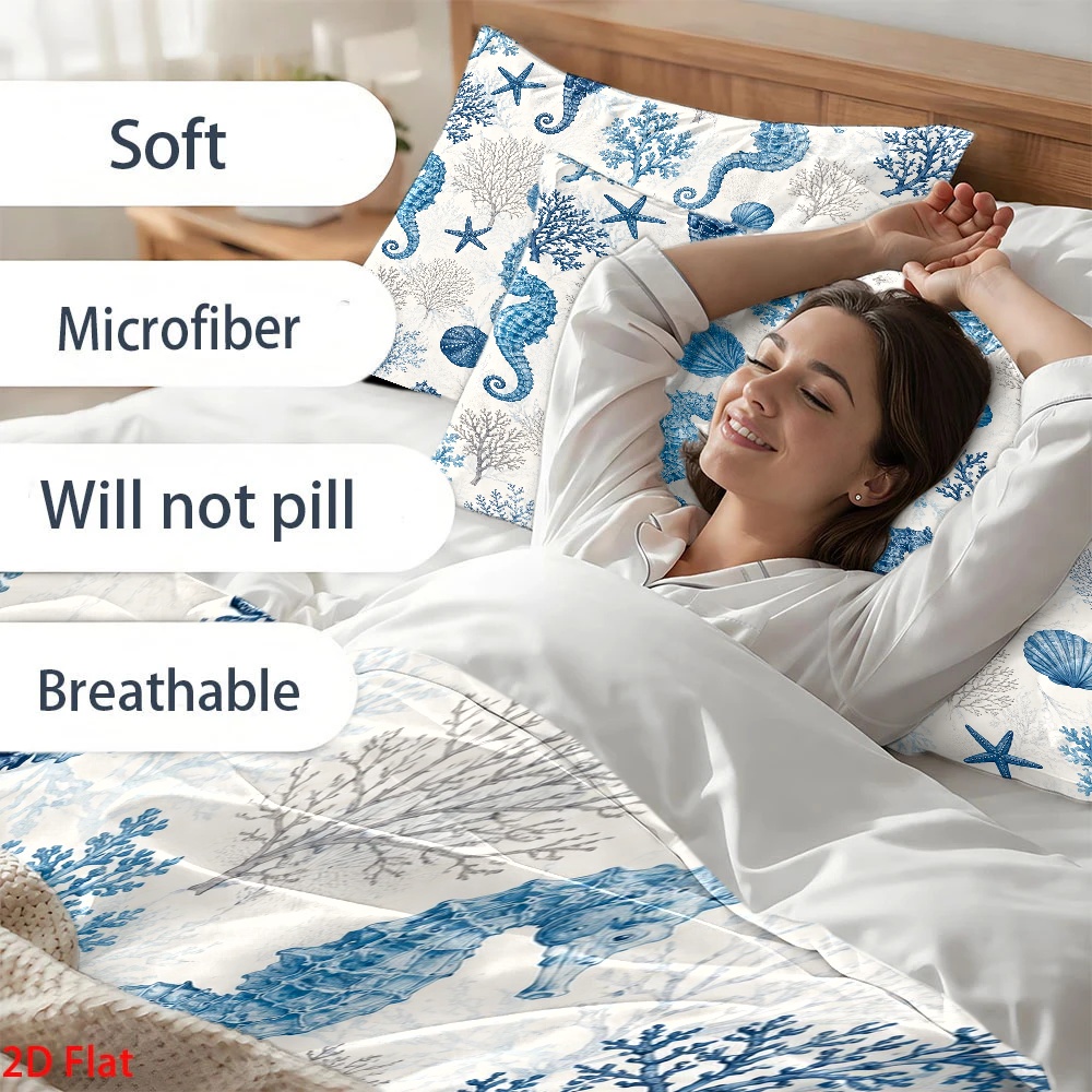 3Pc Ocean Style Seahorse Coral - огляд і ціна Duvet Cover Sets With Zipper