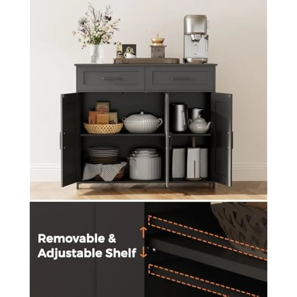 Coffee Bar Storage Cabinet wit - огляд і ціна Storage & Organization