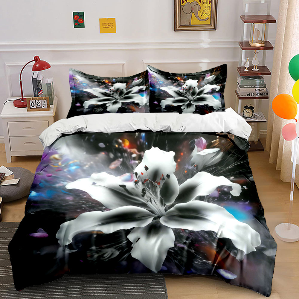 Abstract White Lily Flower Bed - огляд і ціна Aesthetic Floral Duvet Cover