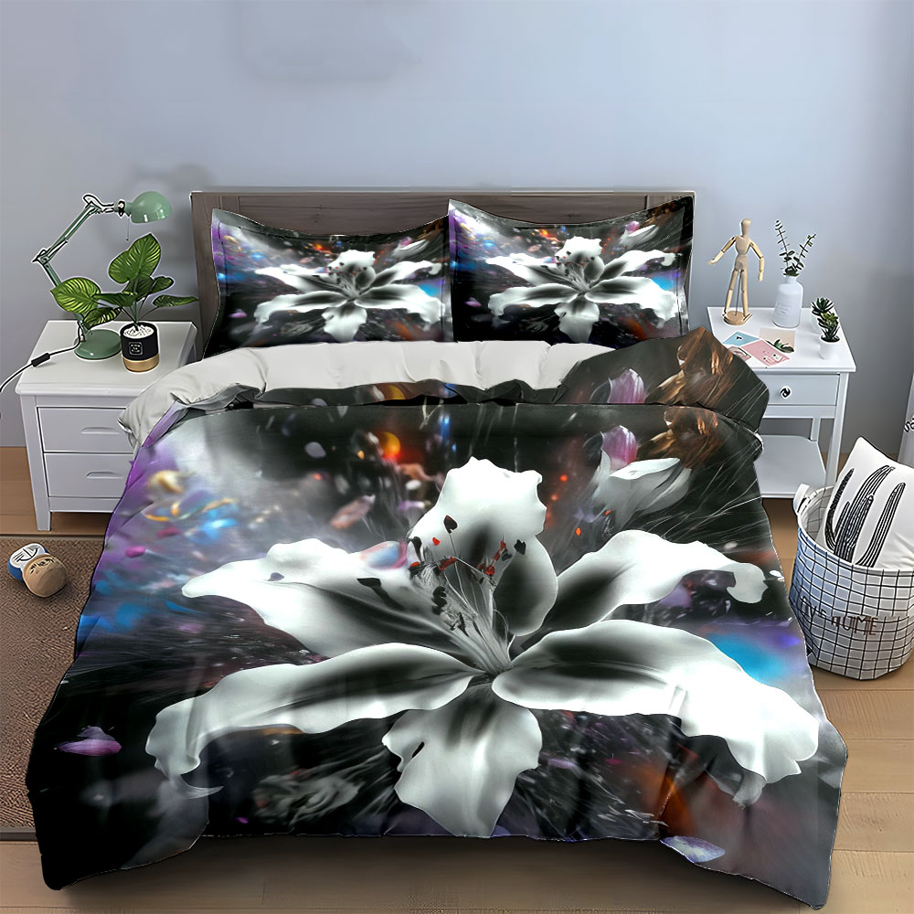 Abstract White Lily Flower Bed - огляд і ціна Aesthetic Floral Duvet Cover