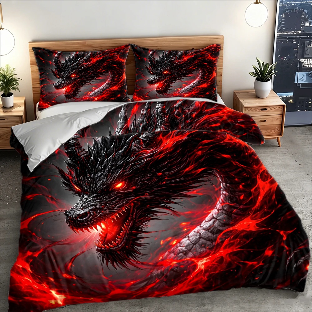 3Pc Dark Dragon Duvet Cover Se - огляд і ціна Duvet Cover Sets With Zipper