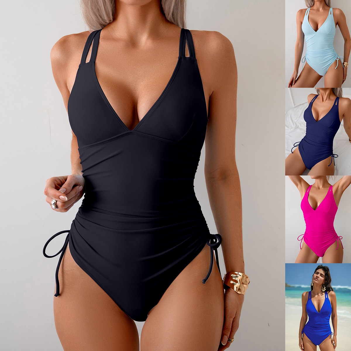 Solid Black Swimsuit V Neck Ru - огляд і ціна Bath