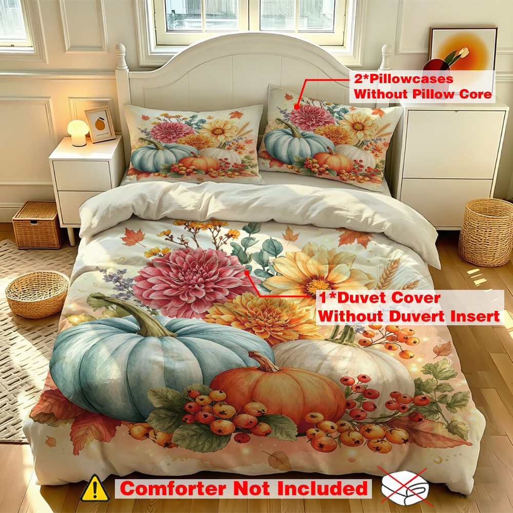 Watercolor Light Blue Pumpkin  - огляд і ціна Aesthetic Floral Duvet Cover