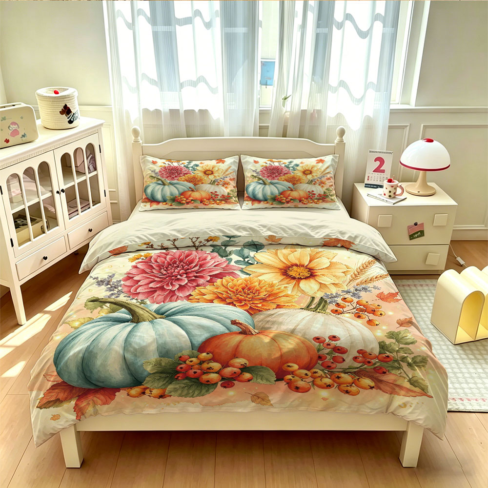 Watercolor Light Blue Pumpkin  - огляд і ціна Aesthetic Floral Duvet Cover