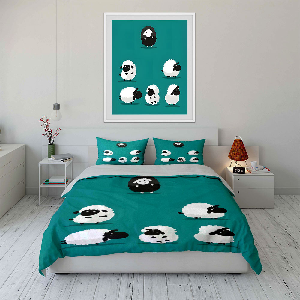Cartoon sheep and a black one  - огляд і ціна Duvet Cover Sets With Zipper
