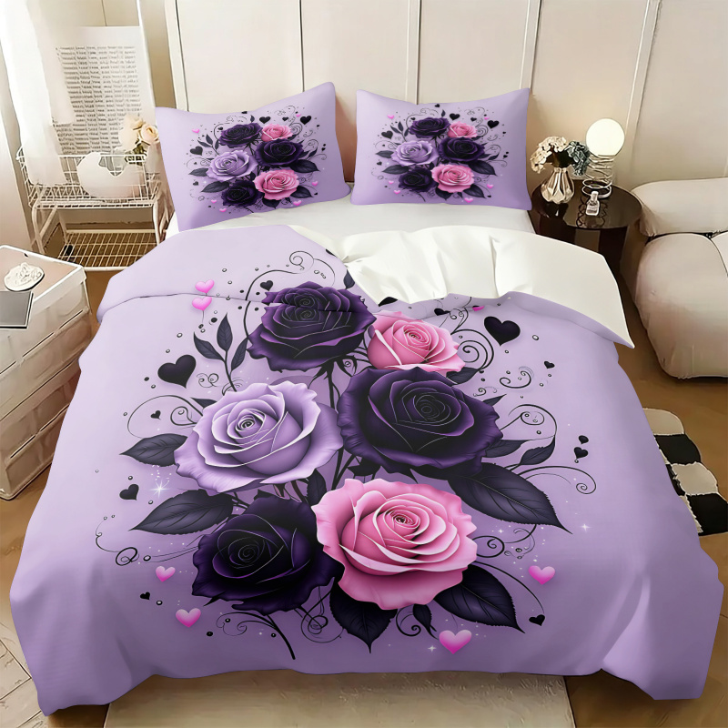 Purple Black Pink Rose Heart D - огляд і ціна Aesthetic Floral Duvet Cover