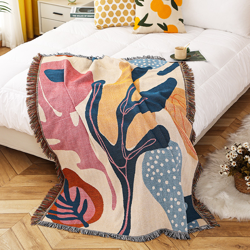 Boho Abstract Botanical Jacqua - огляд і ціна Boho Throw Blanket Fringe