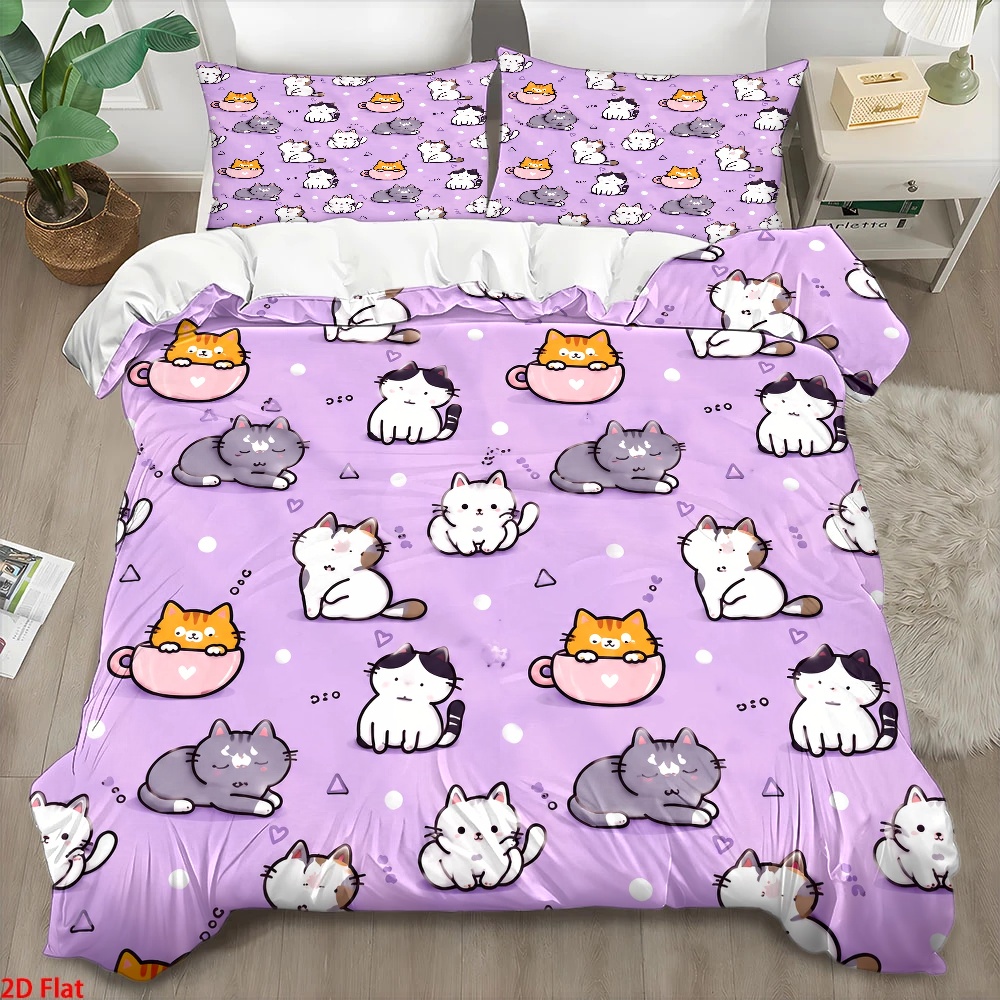 3Pc Cute Cat Print Duvet Cover - огляд і ціна Duvet Cover Sets With Zipper