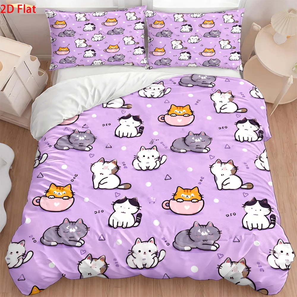 3Pc Cute Cat Print Duvet Cover - огляд і ціна Duvet Cover Sets With Zipper